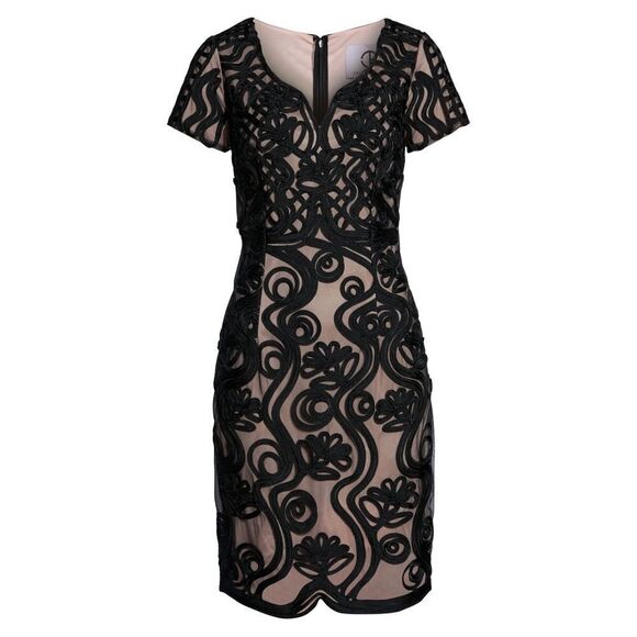 New! JS COLLECTIONS Women's Soutache Embroidery Sheath Dress Size 10 Black/Nude - Picture 6 of 6
